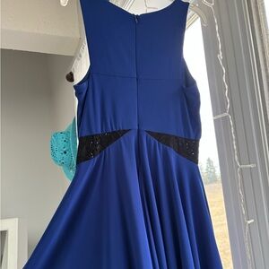 Un Deux Trois Royal Blue Maxi Dress with Black Lace Insets